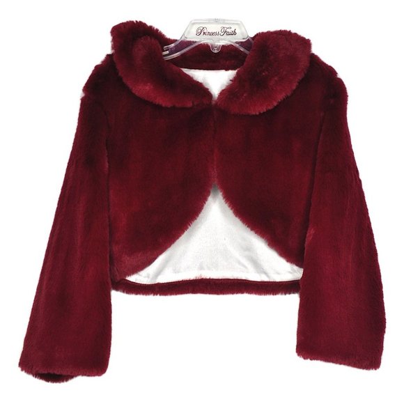 Princess Faith Burgandy Faux Fur Shrug 5 - Picture 1 of 4